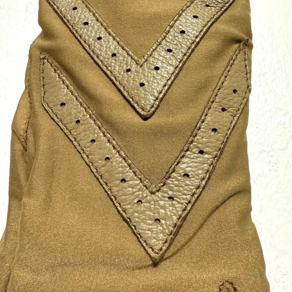 Vintage Driving Gloves Vegan Leather Tan Brown Womens Winter Warm Stretch Lined